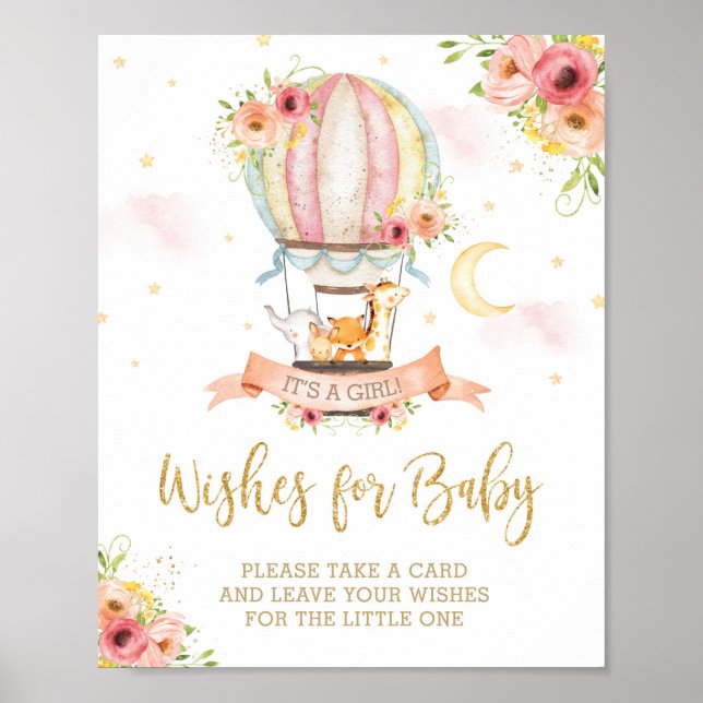 Affiche Chic Hot Air Balloon Cute Animaux Voeux pour bébé (Devant)