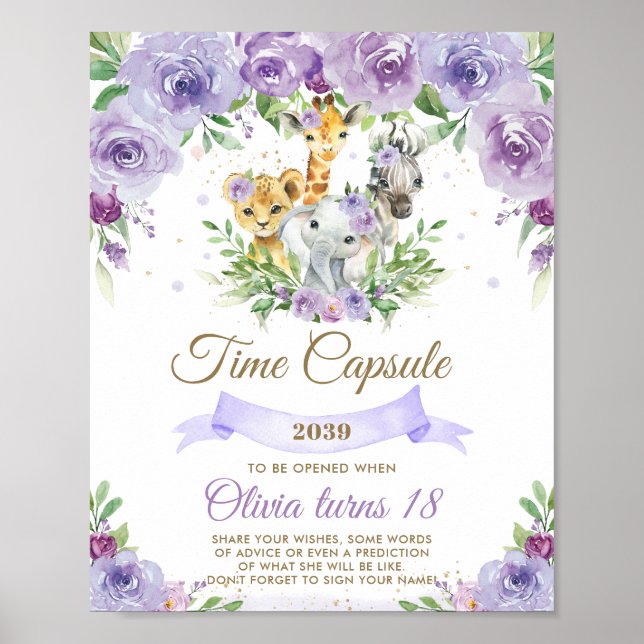 Affiche Chic Jungle Animals Purple Floral Time Capsule (Devant)