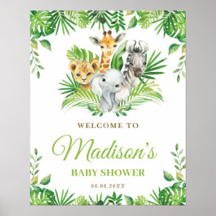 Affiche Chic Jungle Animaux Baby shower de verdure Bienven