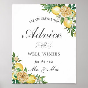Affiche Chic Lemon Floral Advice and Wishes Wedding Sign