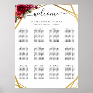 Affiche Chic mariage floral faux or rouge