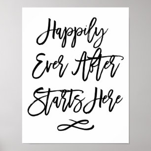 Affiche Chic Mariage Lettré À La Main Signer Heureusement 