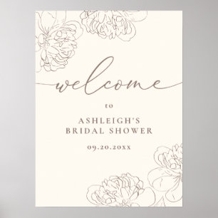 Affiche Chic Mariage Minimaliste avec Dessins de Pivoines