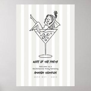Affiche Chic Martini Doodle Femme de la Fête Enterrement d