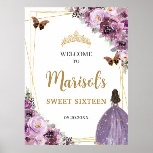 Affiche Chic Mauve Plum violet Floral Tiara Sweet sixteen