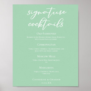 Affiche Chic Mint Green Mariage Signature Cocktails Menu