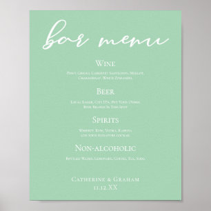 Affiche Chic Mint Green Typographie Mariage Menu