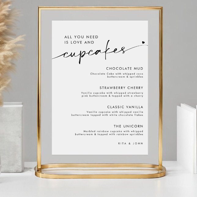 Affiche Chic Moderne Dessert Cupcake Menu Mariage Signal (Créateur téléchargé)