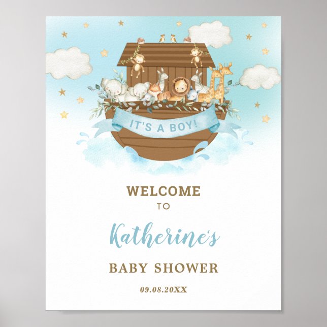 Affiche Chic Noah's Ark Boy Baby shower Bienvenue (Devant)
