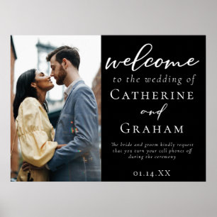 Affiche Chic noir blanc Mariage Couple Photo Bienvenue