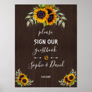 Affiche Chic Old Wood Sunflowers S'il vous plaît signer no