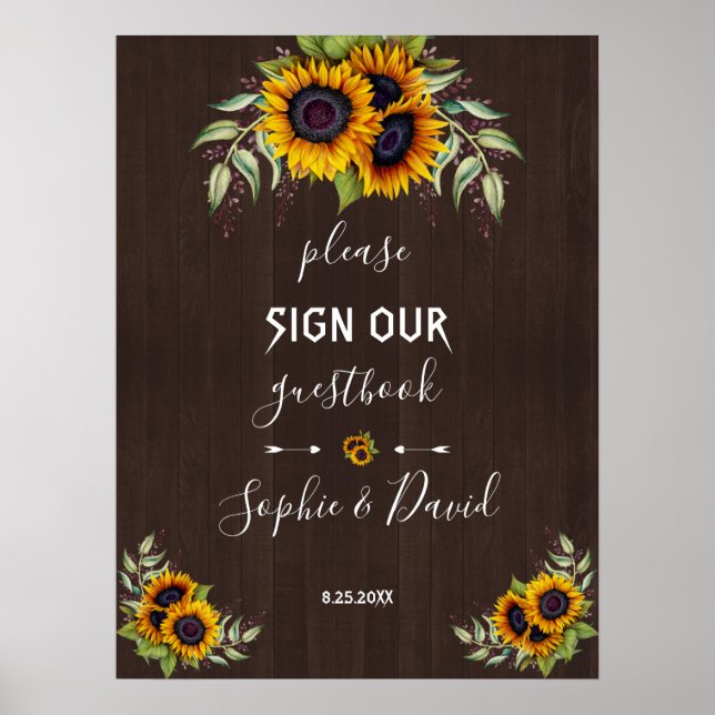 Affiche Chic Old Wood Sunflowers S'il vous plaît signer no (Devant)