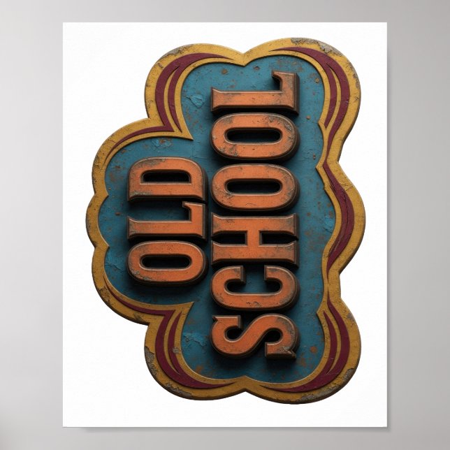 Affiche Chic Orange OLD SCHOOL Design Audacieux (Devant)