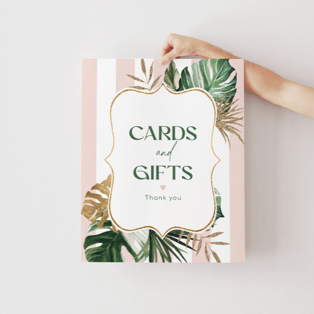 Affiche Chic palm rose rayures nuptiale Cartes et cadeaux (Créateur téléchargé)