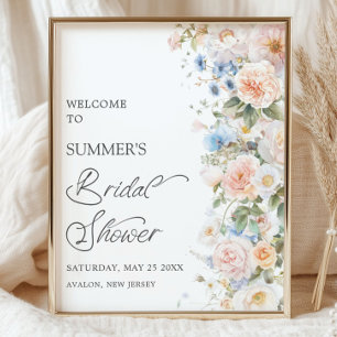 Affiche Chic Pastel Blush Blanc Bleu Fête des mariées Flor