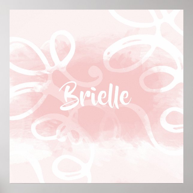 Affiche Chic Pastel Pink Watercolor Swirls With Name (Devant)