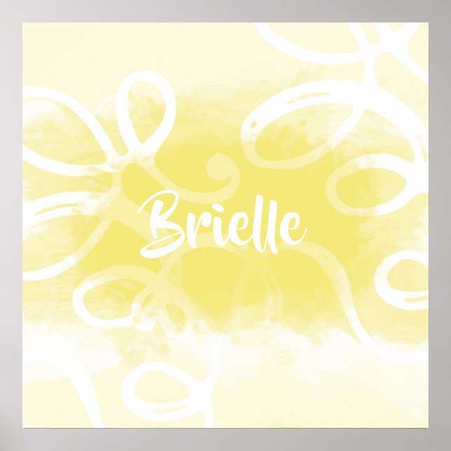 Affiche Chic Pastel Yellow Aquarelle Tourbillons Avec Nom (Devant)