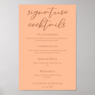 Affiche Chic Peach Summer Mariage Signature Cocktails Menu