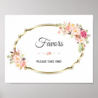 Chic Pink Floral Gold Wedding Favor Sign