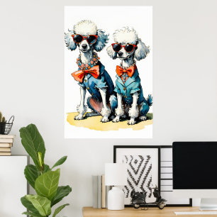 Affiche Chic Poodle Duo avec lunettes de soleil et collier