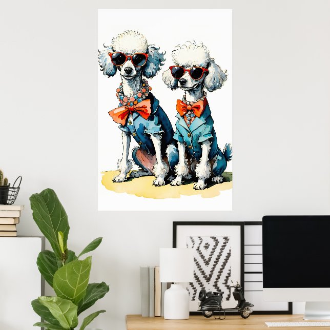Affiche Chic Poodle Duo avec lunettes de soleil et collier (Bureau à domicile)