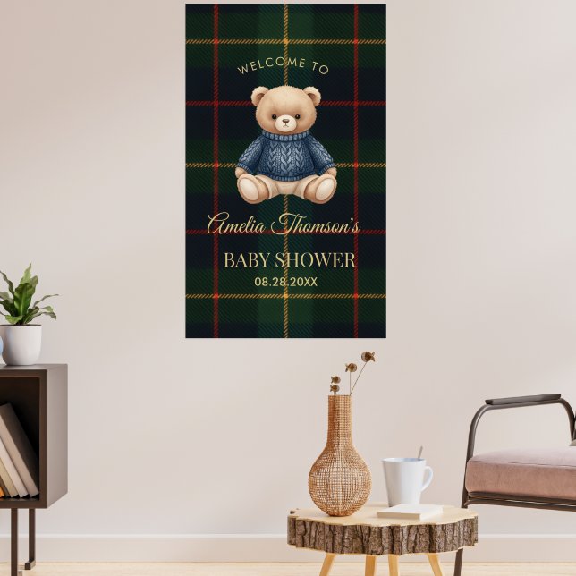Affiche Chic Preppy Teddy Bear Baby Shower  (Salon 3)