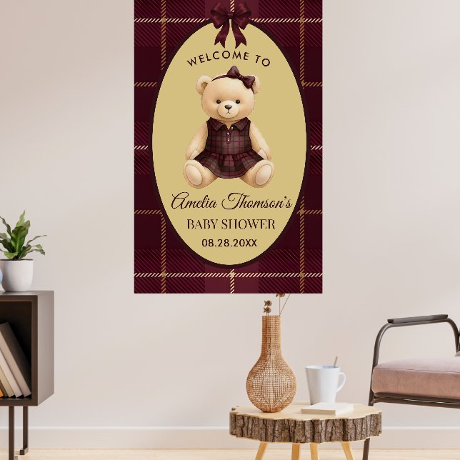 Affiche Chic Preppy Teddy Bear Baby Shower  (Salon 3)