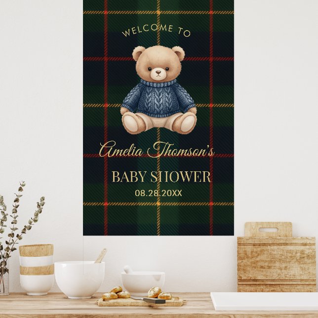 Affiche Chic Preppy Teddy Bear Baby Shower  (Cuisine)