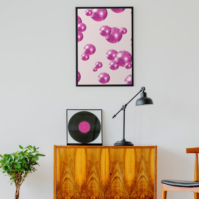 Affiche Chic Rétro Gras Boules Disco Rose (Front)