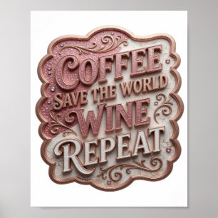 Affiche Chic Rose COFFEE SAUVE LE MONDE VIN RÉPÈTE