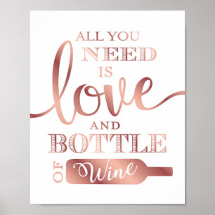 Affiche CHic Rose Gold LOVE ET UN BOOTT DE VIN Imprimer