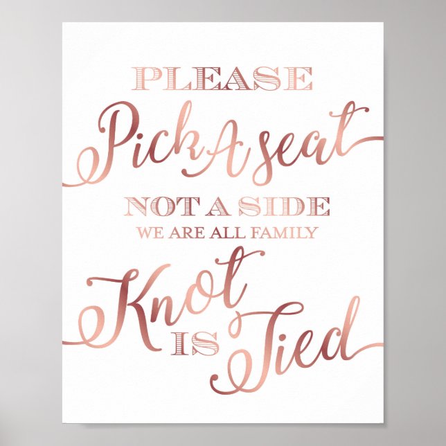 Affiche Chic Rose Gold PICK A SEAT NOT A SIDE Sign Print (Devant)