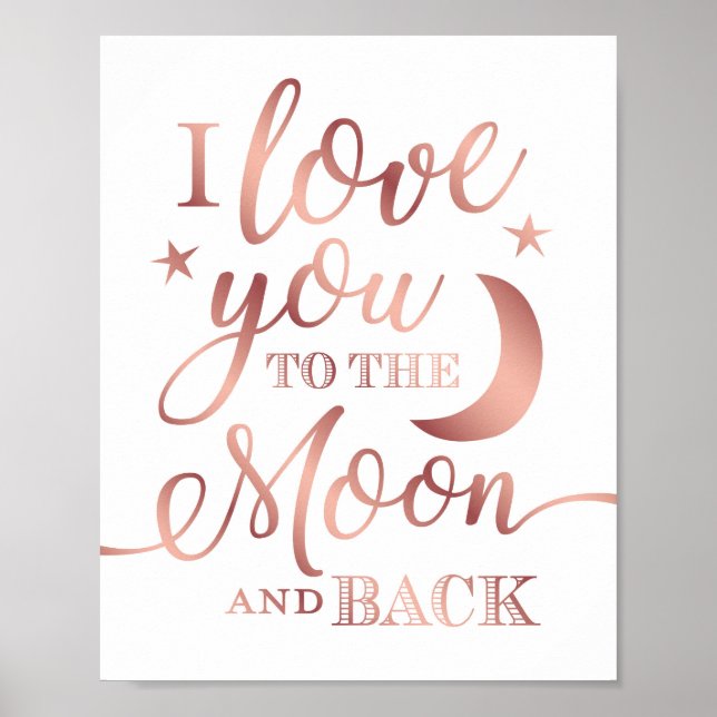 Affiche Chic Rose Gold VOUS AIME À LA LUNE Signe Imprimer (Devant)