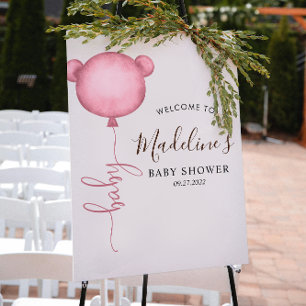 Affiche Chic rose minimaliste Baby shower à ballon d'ours