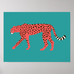 Affiche Chic Rouge Cheetah Bleu oriental
