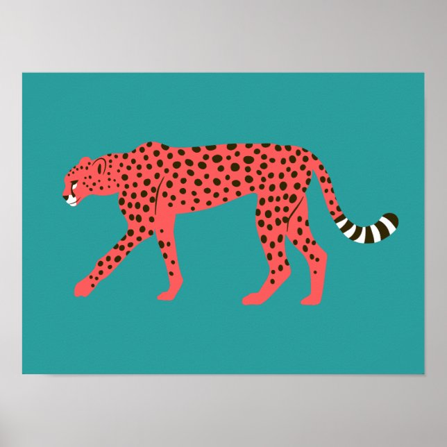 Affiche Chic Rouge Cheetah Bleu oriental (Devant)