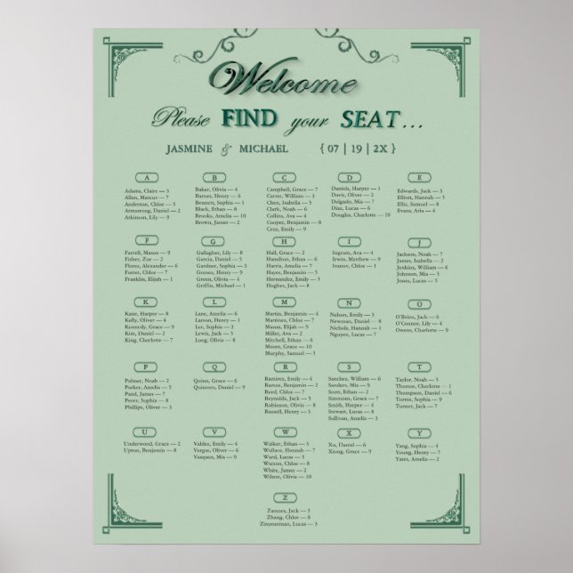 Affiche Chic Sage Eucalyptus Green Wedding Seating Chart   (Devant)