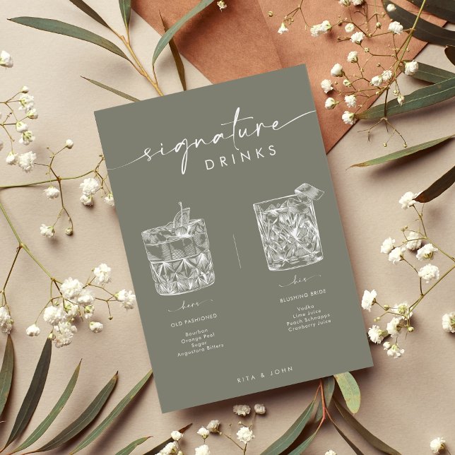 Affiche Chic Sage Green Bar Signature Boissons Mariage Sig (Créateur téléchargé)