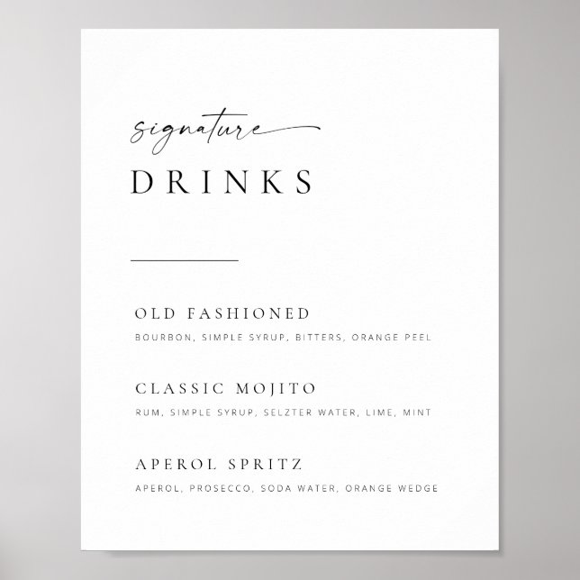 Affiche Chic + Simple Script Mariage Signature Boissons Si (Devant)