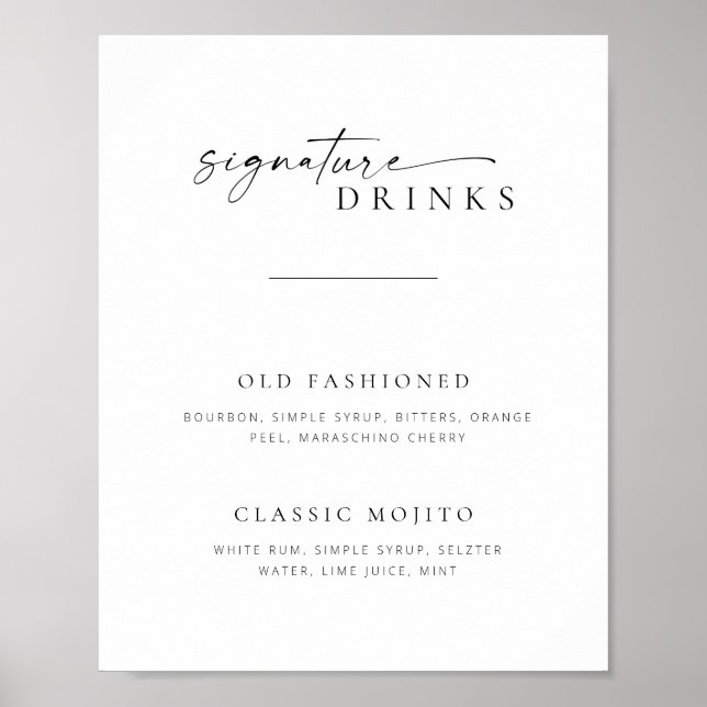 Affiche Chic + Simple Script Mariage Signature Boissons Si (Devant)