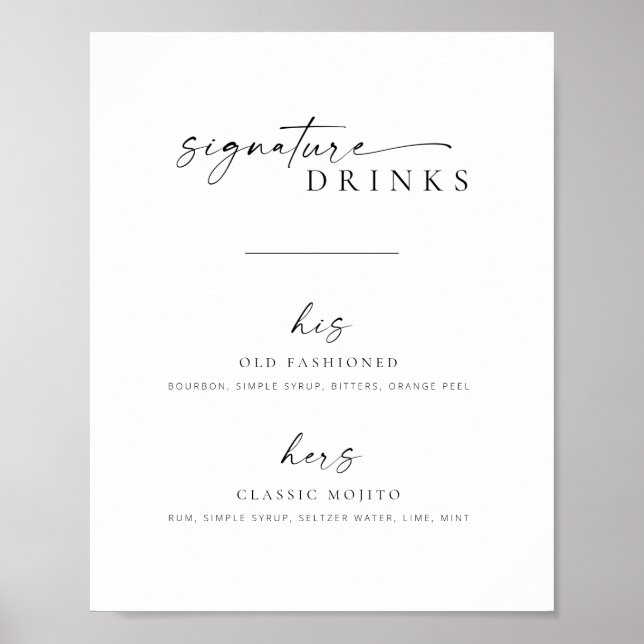 Affiche Chic + Simple Script Mariage Signature Boissons Si (Devant)