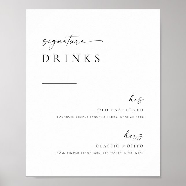 Affiche Chic + Simple Script Mariage Signature Boissons Si (Devant)