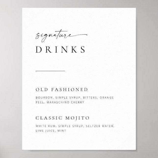 Affiche Chic + Simple Script Mariage Signature Boissons Si (Devant)