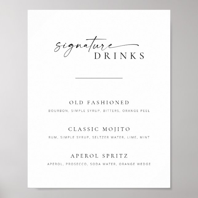 Affiche Chic + Simple Script Wedding Signature Drinks Sign (Devant)