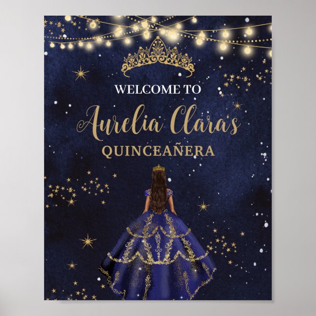 Affiche Chic Starry Night Navy Blue Dress Gold Quinceañera (Devant)