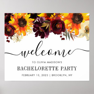 Affiche Chic Sunflower Bourgogne Bachelorette Bienvenue