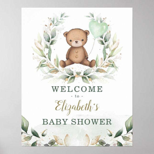 Affiche Chic Teddy Ours Verdure Gold Wreath Welcome Baby (Devant)