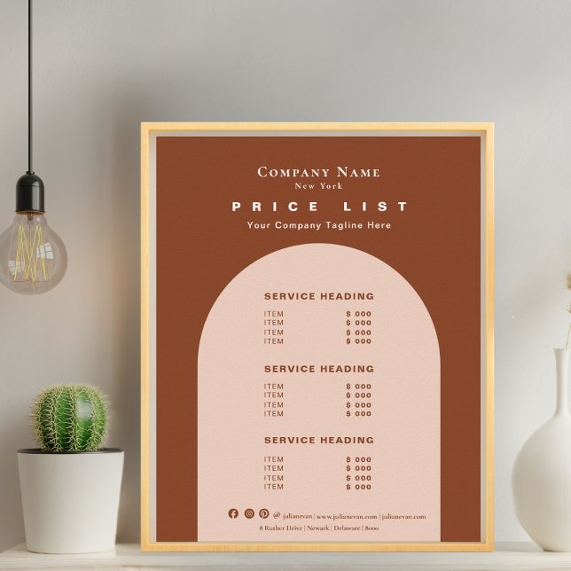 Affiche Chic Terracotta Tone Tone Retro Arch Tarifs (Chic Terracotta Earthy Tone Retro Arch Price List Poster)