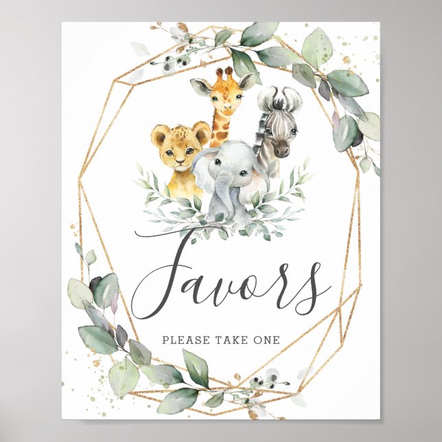 Affiche Chic verdure Jungle Animaux Baby shower Faveurs (Devant)