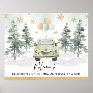 Affiche Chic Winter Holiday Drive Thru Baby shower Parade